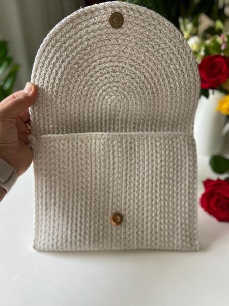 Nev Design Zarf Clutch, Portföy Çanta, Krem Simli