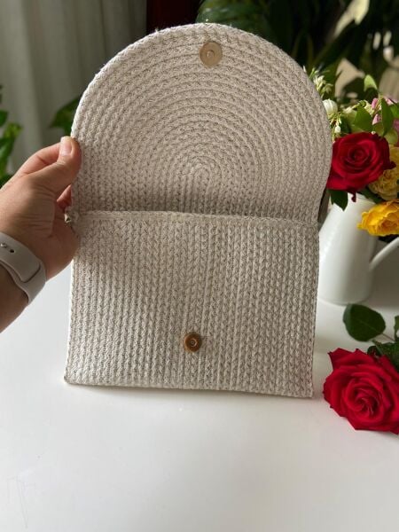 Nev Design Zarf Clutch, Portföy Çanta, Krem Simli