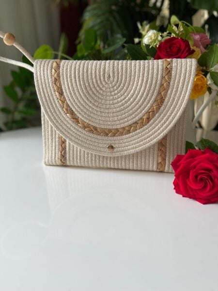 Nev Design Zarf Clutch, Portföy Çanta, Krem Hasır Detaylı