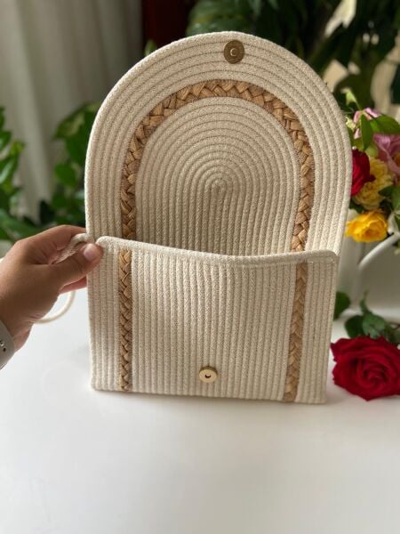 Nev Design Zarf Clutch, Portföy Çanta, Krem Hasır Detaylı