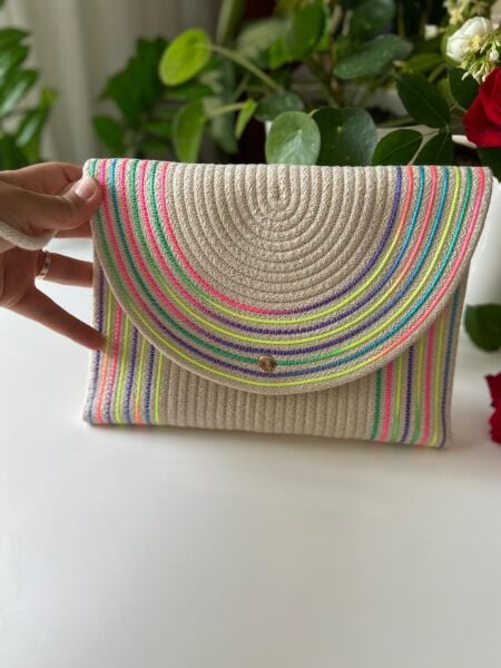 Nev Design Zarf Clutch, Portföy Çanta, Krem Renkli