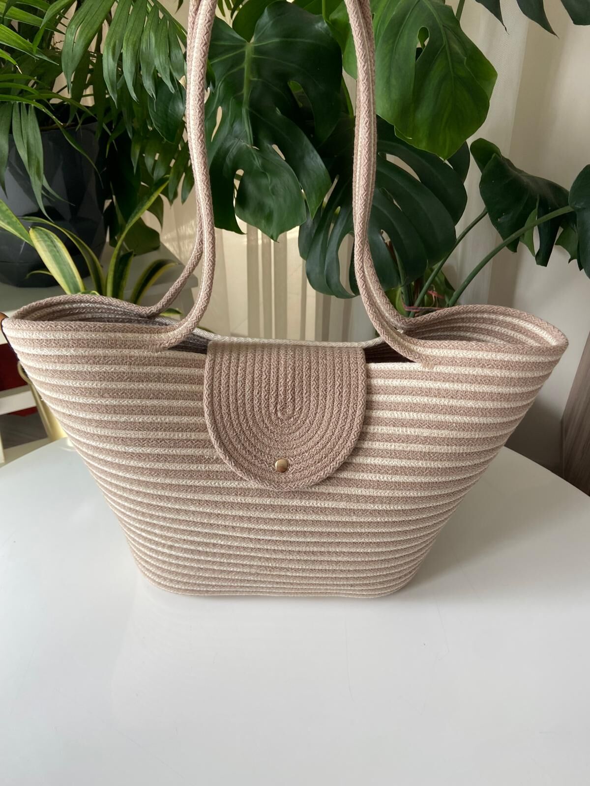 Nev Design Kapaklı Plaj Çantası, Bej Krem